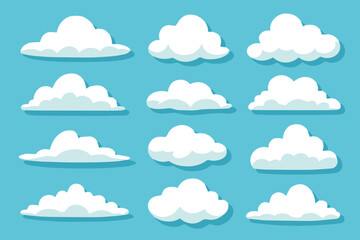 collection of 12 cartoon clouds flat to fluffy cloud shapes seamless sky icons vector ai eps png jpeg