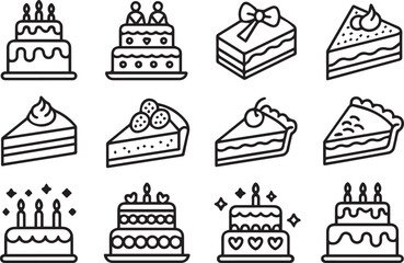 simple cake icons for baking logo menu pastry shop dessert vector illustrations