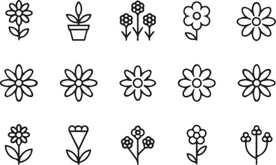 floral icon set line art vector pack black and white simple flower icons for logo and web use