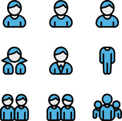simple human avatar icon set 3x3 rounded buttons people group user silhouettes business and teamwork vector