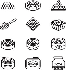 gourmet caviar icon collection 12 editable vector eps ai files simple line art for menus labels and web use