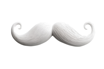 Elegant white mustache with curled ends against a for design and creative projects on transparent background