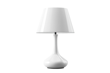 Elegant white table lamp with a glossy finish provides ambient lighting for modern interior design spaces on transparent background