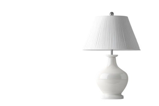 Elegant white table lamp with a pleated lampshade against a provides soft ambient lighting on transparent background
