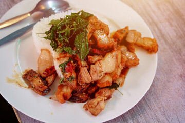 Crispy pork with basil