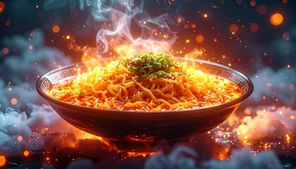 Steaming hot bowl of ramen noodles garnished with green onions and sesame seeds, perfect for cozy nights and culinary delight.
