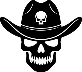Skull Cowboy Silhouette Wild West Icon with Skull Hat Vector Illustration