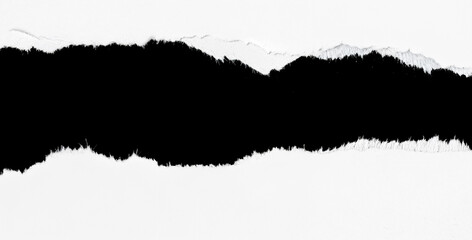 Abstract torn paper edge with rough ripped border showing black background. Ideal for creative design, collage, craft projects, retro effects, and artistic textures.