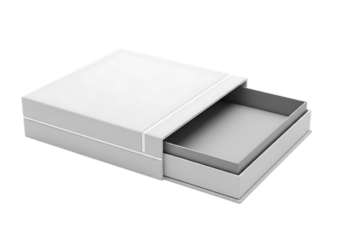 A white sliding box packaging mockup isolated on transparent background, perfect for product presentation and branding
