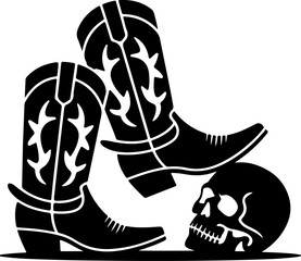 Cowboy boots and a skull illustration, a classic western motif for design