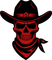 Scary Cowboy Skull with Bandana and Star Hat - Vector Illustration