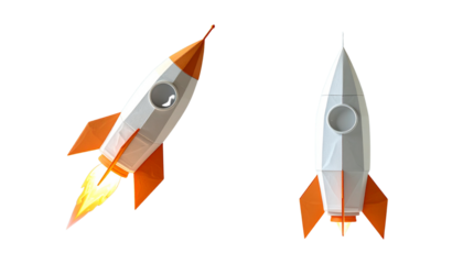 Decorative Paper Rocket Model with Orange Accents Isolated on White Background