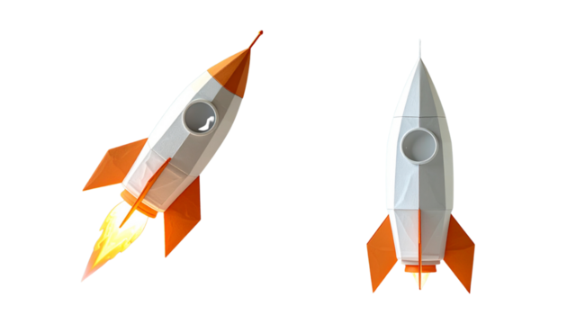 Decorative Paper Rocket Model with Orange Accents Isolated on White Background - Powered by Adobe