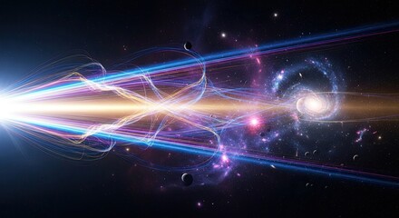 Fototapeta premium Abstract Cosmic Nebula Formation With Swirling Galaxies And Planetary Orbits