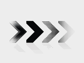 Minimalist graphic illustration featuring four arrows with diverse textures indicating direction and progress vector