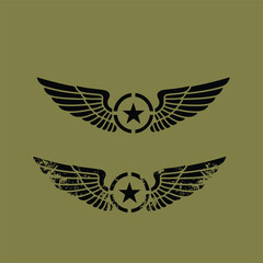 Military Aviation Wings Emblems Star Insignia Crests Badges Set