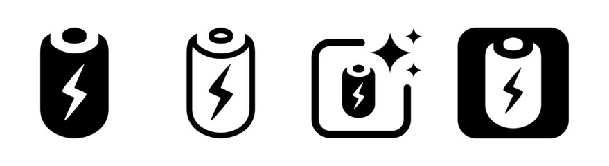 Battery icon, power sign, and energy symbol in vector and PNG formats on transparent background featuring flat modern illustration for mobile UI, digital apps, and electronic device indicators