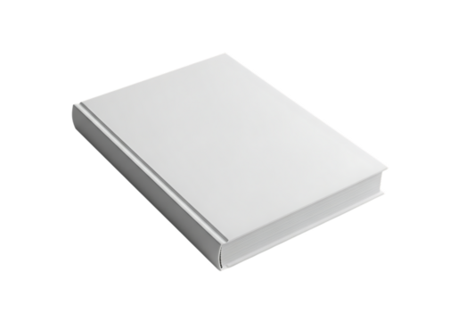 A single white book lying flat on its side isolated on transparent background