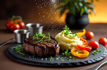 grilled steak with vegetables