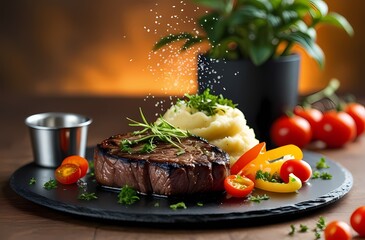 grilled meat with vegetables