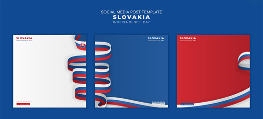 Set of carousel posts with realistic white, blue, and red flag ribbons on a white, blue, and red background