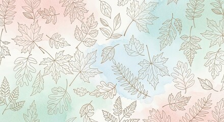 Obraz premium Delicate Leaf Patterns On Soft Pastel Watercolor Wash Background