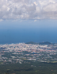 Hallasan National Park, Jeju island, South Korea, vibrant view of trail with a wooden ladder path stairs, trekking and climbing, stairway to Halla mountain summit, hiking in Korea, Jeju-do, sunny day