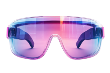Futuristic eyewear with vibrant gradient lenses offers stylish protection and a modern aesthetic look on transparent background
