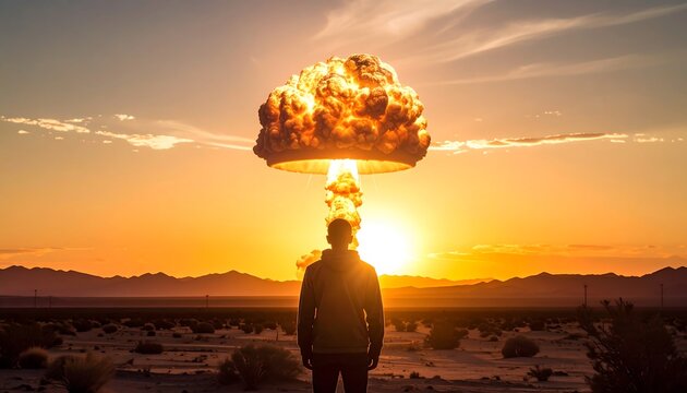 Person facing apocalypse sunset