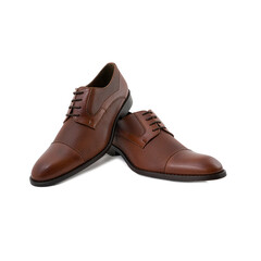 Pair of brown perforated dress shoes arranged gracefully, offering an elegant and refined formal aesthetic.