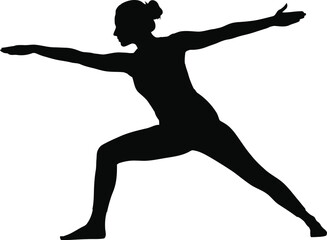 Silhouette of woman in warrior ii pose practicing yoga for health and wellness