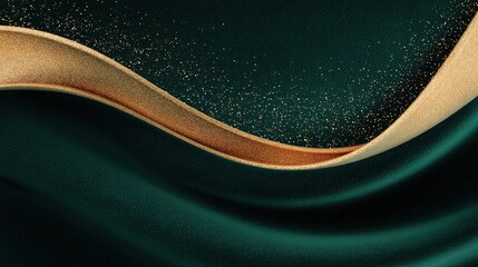 Elegant Emerald Velvet Background with Champagne Satin Ribbon and Glitter