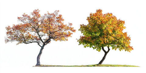 Naklejka premium Two autumn trees with colorful foliage isolated on transparent background
