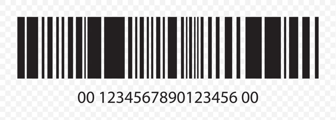 Barcode Icon. Almost black barcode for scanning to check product prices Isolated on Transparent background. EPS 10.
