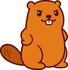 Cute cartoon brave beaver, confident mascot character. Isolated vector clip art illustration. © sudowoodo