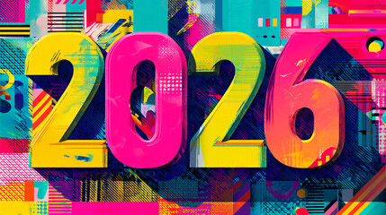 A colorful abstract representation of the year two thousand and twenty six