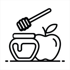 Honey jar with dipper and apple for Rosh Hashanah celebration