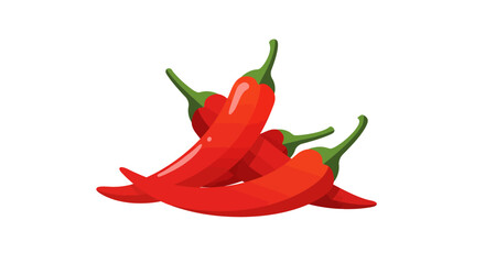 Group of Three Vibrant Red Chili Peppers with Green Stems.