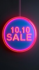 Bright neon sign displaying a "10.10 SALE" promotion, featuring vibrant colors against a dark background, ideal for attracting attention to discounts.