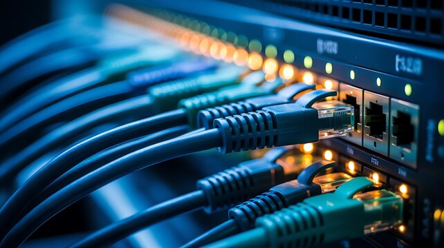 Network Cables Connected to a Server for Data Transmission System - Powered by Adobe