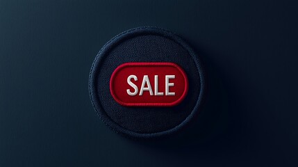 A circular badge with a dark background featuring the word "SALE" prominently displayed in white, framed by a red outline, suggesting a promotional offer.