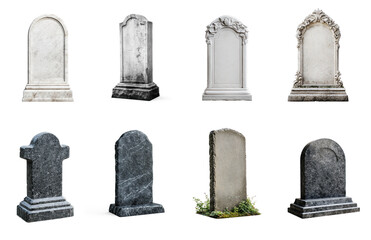 Collection of White Blank Gravestone isolate on transparent background