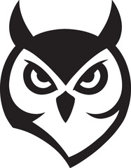 Intense black silhouette of an owl s face with sharp eyes and horns