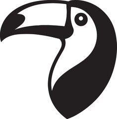 Stylized black and white graphic illustration of a toucan bird head with a large beak © Suplab_Designer
