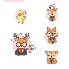 Obraz premium Cute Valentine's Day animals celebrating love and friendship.