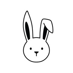Obraz premium Simple cartoon illustration of a white bunny rabbit with one ear up and one ear down.