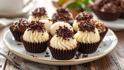 Delicious Cupcakes with Chocolate Sprinkles on a Plate.
