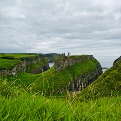Ruins of Dunseverick Castle, a historic site located on the north coast of County Antrim, Northern Ireland