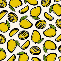 Mango background, pattern set. Collection icons mango. Vector