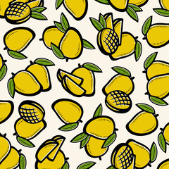 Mango background, pattern set. Collection icons mango. Vector